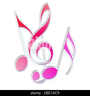Noten und Notenschlüssel vor weißem Hintergrund Stockfoto