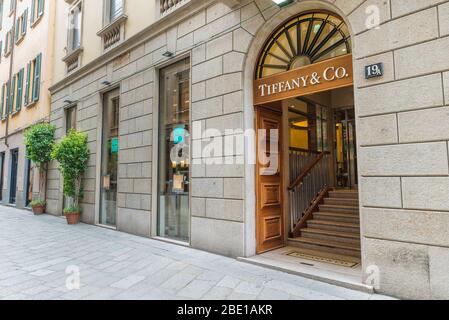 Tiffany & Co (Tiffany's) Shop in einer exklusiven Gegend von Mailand, Italien Stockfoto