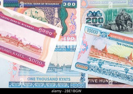 Währung von Myanmar - Kyat ein geschäftlicher Hintergrund Stockfoto