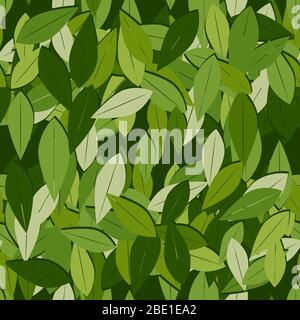 Nahtloses Muster von Teeblättern auf grünem Hintergrund. Vektorbild Stock Vektor