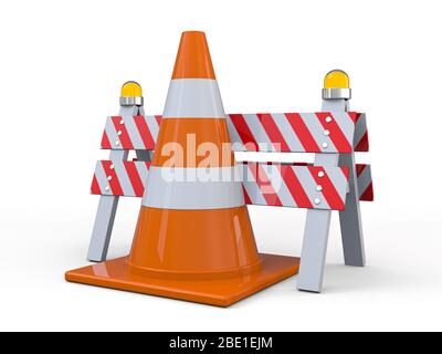 Anzeichen für Straßenarbeiten. Gefahrenwarnung. 3D-Rendering Stockfoto