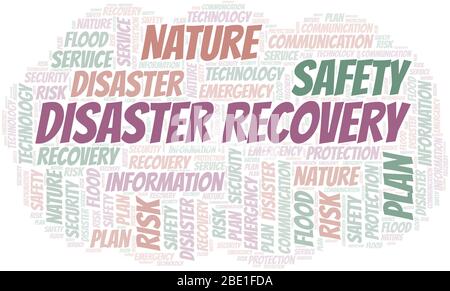 Disaster Recovery Typografie Vektor Wort Wolke. Wordcloud Collage nur mit dem Text gemacht. Stock Vektor