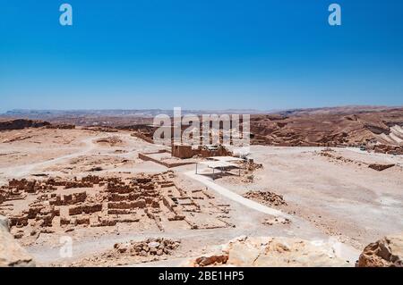 Panoramablick von der masada Wüstenfestung auf das Tote Meer, israel Stockfoto