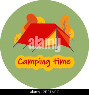 Logo für Touristenstützpunkt oder Camp. Kindercamp Einladung zur Ruhe. Symbol. Stock Vektor