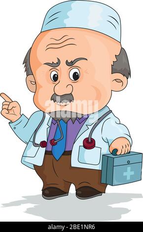 Lustige alte Doktor mit Stethoskop im Cartoon-Stil Stock Vektor