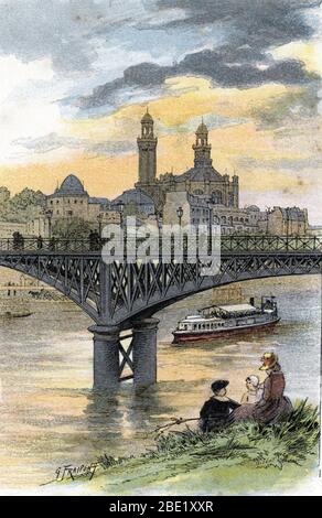 'Vue de la passerelle de Passy (Actuel Pont de Bir-Hakeim) a Paris' (Blick auf die Fußgängerbrücke von Passy (jetzt Brücke von Bir Hakeim) in paris) Dessin de Gu Stockfoto