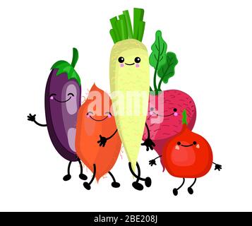 Gemüse Zeichen.Set von verschiedenen niedlichen glücklich Gemüse Zeichen. Vektor flache Illustration isoliert auf weißem Hintergrund. Stock Vektor