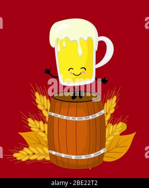 Ein Fass aus Bier und Weizenohren auf weißem Hintergrund. Emblem oder Logo für oktoberfest oder Bierprodukt. Stock Vektor