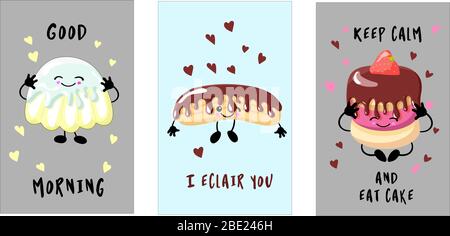 Karten für kendibar. Cartoon-Bild mit großen Augen. Comic-Charakter im Kawaii-Stil. Vektorgrafik. Stock Vektor