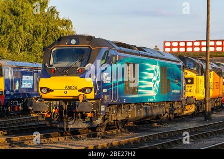 Direkte Bahndienste Diesellok der Klasse 68 im Barrow Hill Depot Stockfoto