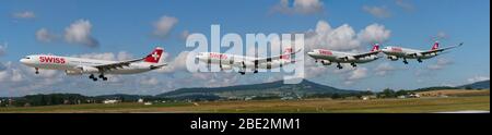 Swiss International Airlines Flugzeug landet am ZRH Panorama Edit Stockfoto