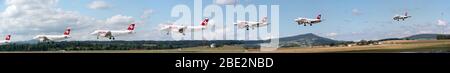 Swiss International Airlines Flugzeug landet am ZRH Panorama Edit Stockfoto