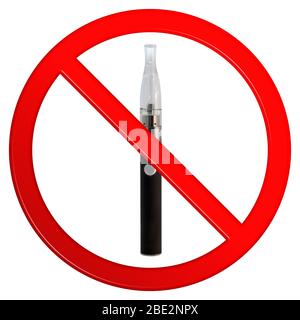 Schild „Verdampfen nicht erlaubt“ mit Verdampfer auf einem isolierten weißen Hintergrund mit einem Begrenzungspfad Stockfoto
