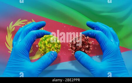 Medizinisches Virus-molekulares Konzept mit Flagge von Eritrea. 3D-Darstellung der Pandemie. Stockfoto