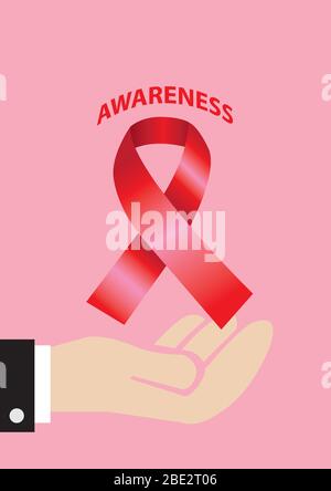 Hand in langärmeligen Business-Anzug unter großen roten Band, symbolisch für AIDS für HIV und betrunkene Autofahren Prävention. Konzeptionelle Vektordarstellung für cor Stock Vektor
