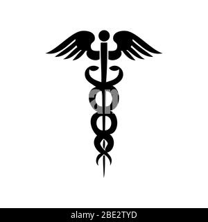 Caduceus Symbol Asclepius Wand, Stab von Hermes in der griechischen Mythologie, schwarz-weiß Vektor-Illustration Logo getragen, ist Symbol des Friedens und später ein Stock Vektor