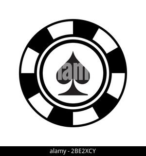 Poker-Chip Silhouette mit Pik Zeichen, schwarz minimalistischen flachen Vektor Illustration Symbol, Symbol für Spiel, Glück, Poker und gewinnen Stock Vektor
