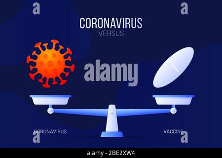 Vektorgrafik Coronavirus oder medizinische Pille. Kreatives Konzept von Skalen und versus, auf der einen Seite der Skala liegt ein Virus Covid-19 und auf der anderen Stock Vektor