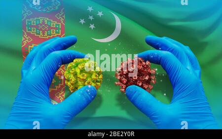 Medizinisches Virus-molekulares Konzept mit Flagge Turkmenistans. 3D-Darstellung. Stockfoto