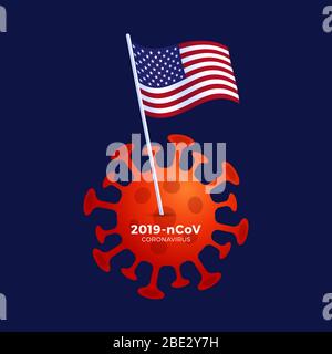 Amerikanische Lockdown Vorsicht Coronavirus. Mit USA Flagge über Coronavirus Bakterien stecken. Die USA planen, sich mit der Covid-19-Spread zu verriegeln Stock Vektor