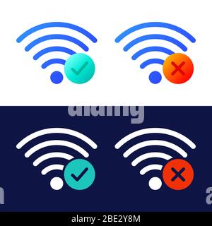 Vektor-Symbol Satz von Wireless-WLAN-Symbole mit Häkchen und x-Zeichen. Stock Vektor
