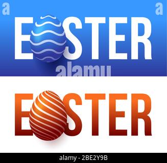 Moderne trendige bunte Typografie Frohe Ostern auf dem Hintergrund der ostereier. 3D realistische Schriftzüge für die Gestaltung von Flyern, Broschüren, Prospekten, p Stock Vektor