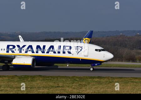 Ein Ryanair-Flugzeug am Flughafen Bristol Stockfoto