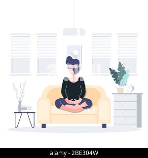 Die Menschen bleiben zu Hause und üben während des Coronavirus-Ausbruchs Meditation. Covid-19. Flacher Charakter abstrakt Menschen Konzept. Gesundheitswesen und medizinische Vektor. Stock Vektor
