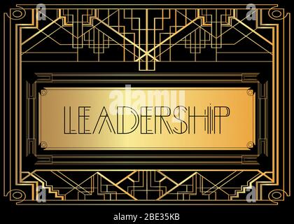 Art Deco Leadership Text. Dekorative Grußkarte, Schild mit Vintage-Buchstaben. Stock Vektor