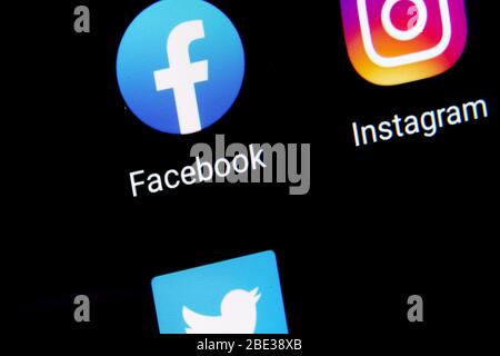 Spanien; 04/11/2020; Facebook-App-Logo auf dem Smartphone. Stockfoto