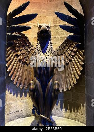 Gargoyle Eingang zu Professor Dumbledore's Büro - Harry Potter WB Studio Tour Stockfoto