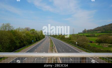 M5 Autobahn in Loxton, North Somerset, während der Sperrung über das Osterwochenende Stockfoto