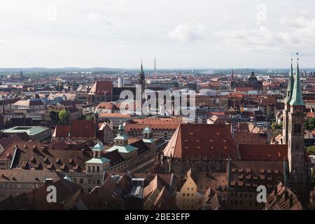 Blick auf die Stadt von der Kaiserburg in Nürnberg, Deutschland. Stockfoto