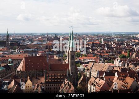 Blick auf die Stadt von der Kaiserburg in Nürnberg, Deutschland. Stockfoto