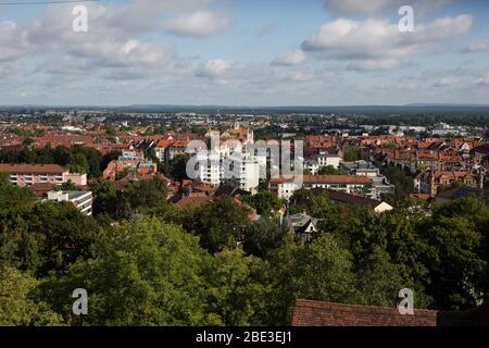 Blick auf die Stadt von der Kaiserburg in Nürnberg, Deutschland. Stockfoto