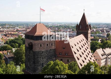 Blick auf die Stadt von der Kaiserburg in Nürnberg, Deutschland. Stockfoto