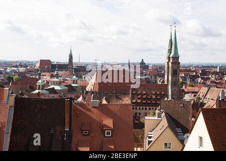 Blick auf die Stadt von der Kaiserburg in Nürnberg, Deutschland. Stockfoto