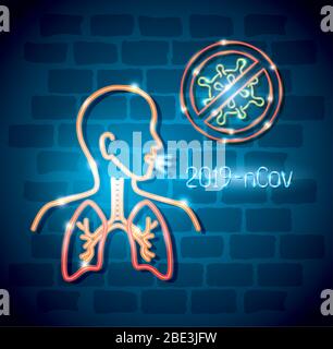 Körper mit Lungen für 2019 ncov Neonlicht Stock Vektor