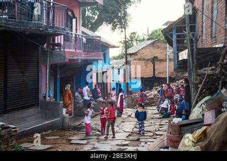 Nepal, Tanahun, Bandipur, Straße, Kinder, Spielen, Dorf, Leute, Spiel, Haus Stockfoto