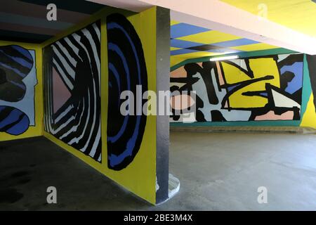 Parken im Souterrain. Saint-Gervais-les-Bains. Haute-Savoie. Frankreich. Stockfoto