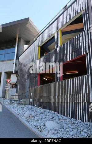 Parkplatz. Saint-Gervais-les-Bains. Haute-Savoie. Frankreich. Stockfoto