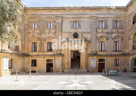 Der restaurierte Palazzo Vilhena, Magisterial Palace heute das National Museum of Natural History, Stille Stadt Mdina, Malta Stockfoto