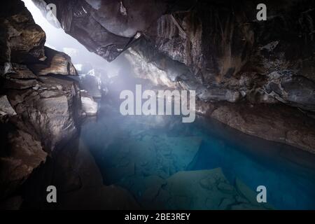 Grjotagja Höhle, Myvatn, island Stockfoto