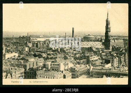 Europa, Deutschland, Hamburg, Blick über die Stadt mit Sankt Katharinen, Postkarte, verschickt 04. 09. 1908 , ausgestellt von der Druckerei Knackstedt & Näther , Hamburg, 1905 . / Europa, Deutschland, Hamburg, Blick über die Stadt mit Katharinenkirche´s, Postkarte, gesendet 04. 09. 1908 , herausgegeben von der Druckerei Knackstedt & Näther, Hamburg, 1905 . Stockfoto