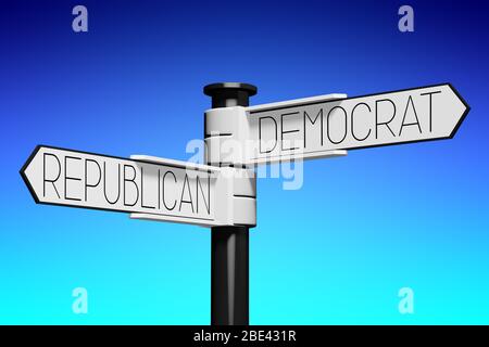 3D Illustration/ 3D Rendering - Crossroads Konzept - Demokrat oder Republikaner Stockfoto