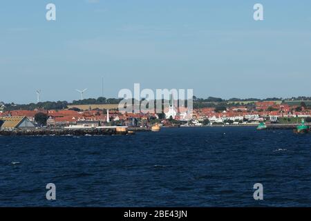 Annäherung an die Stadt Rønne auf der Insel Bornholm in Dänemark, in der Ostsee. Stockfoto