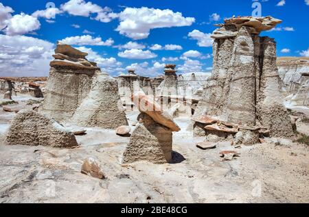 Einzigartige Felsformationen, Bisti Badlands, Bisti/De-Na-Zin Wildnis, San Juan County; New Mexico, Vereinigte Staaten von Amerika Stockfoto