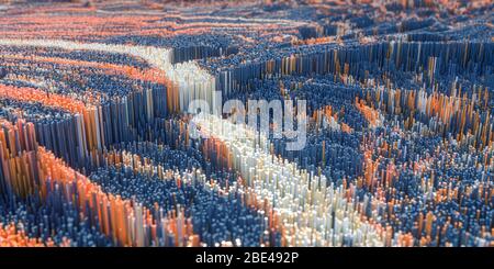 Pixel mit hoher Dichte würfeln Landschaft, 3d-Rendering. Digitale Computerzeichnung. Stockfoto