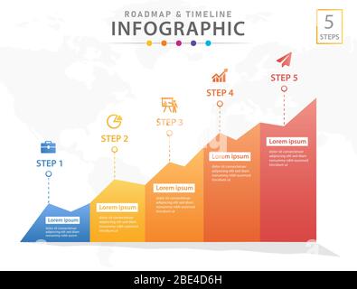 Infografik Vorlage für Unternehmen. 5 Schritte modernes Timeline-Diagramm mit Grafiken, Präsentationsvektor Infografik. Stockfoto