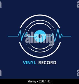 Vinyl-Schallplatte Musik Vektor mit Wave-Sound-Symbol auf dunklem Hintergrund Grafik Stock Vektor